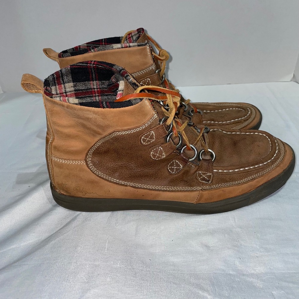 True Religion Mens Leather Moc Toe Boots Brown Plaid Lined‎ TR220104-F03 Size 11 - Picture 4 of 9